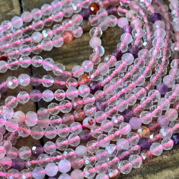 Faceted Super 7 Quartz Bead Strand - 4mm - Picture 1 of 4